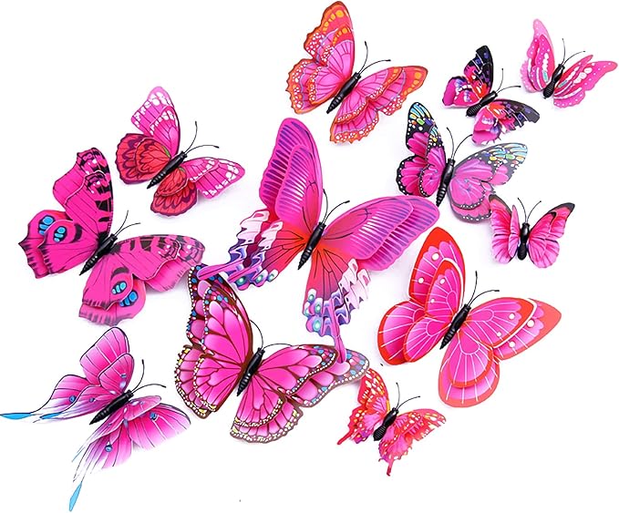 OPSEAM Butterfly Wall Decor 24/48 PCS, 3D Butterflies Stickers for Party Decorations with Magnets (Purple&red, 48)