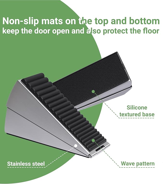 Large Door Stopper - Metal Door Wedge, Tall Door Stopper, Spring Rubber for Extra Strong Grip (Silver, 1 Pack)
