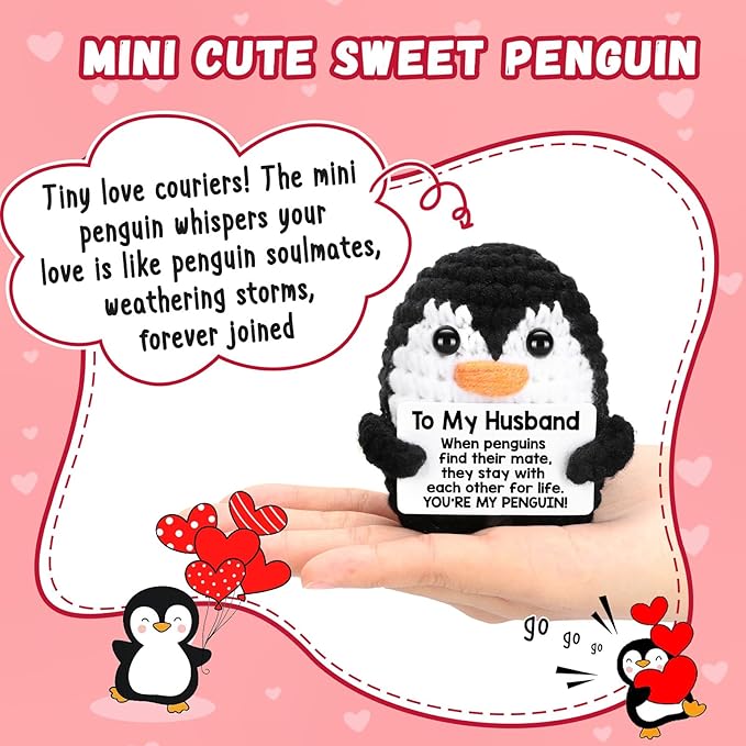 Gifts for Husband from Wife Birthday Fathers Day, To My Husband Handmade Crochet Mini Penguin Wedding Anniversary Birthday Gifts for Men Him Husband, Romantic I Love You Gift for Him Cute Decor