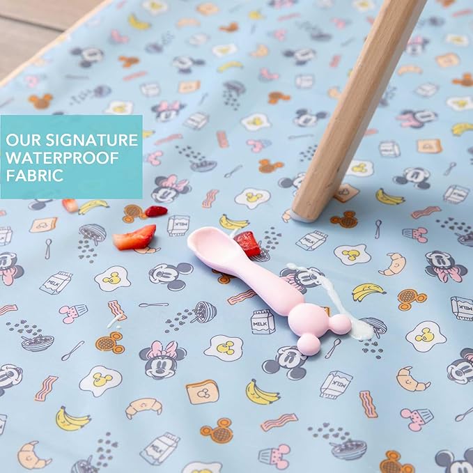 Bumkins Disney Baby Splat Mat for Under High Chair, Babies Toddlers Eating Mess Mat, Waterproof Reusable Cloth for Arts and Crafts, Play Mat for Kids, Floor or Table, Fabric 42inx42in, Mickey & Minnie