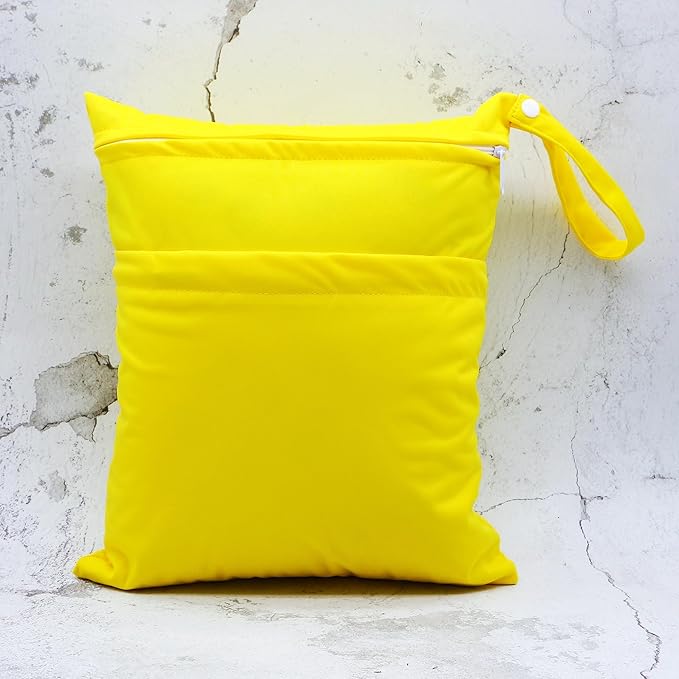 Asenappy 2pcs Cloth Diaper Wet Dry Bags Waterproof Reusable with Two Zippered Pockets Travel Beach Pool Daycare Soiled Baby Items Yoga Gym Bag for Swimsuits or Wet Clothes (3036-2-yellow+blue)
