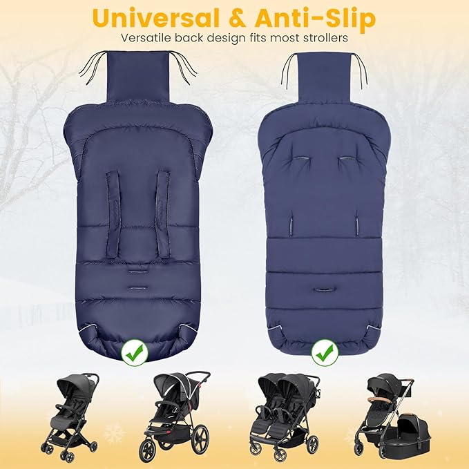Orzbow Universal Footmuff for Stroller, Winter Warm Baby Bunting Bag, Waterproof Windproof Warm Polar Fleece Lined for Toddler Sleeping Bag, Blue