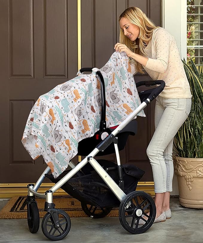 Metplus Muslin Carseat Cover for Babies,Breathable Infant Carseat Cover Lightweight Baby Carrier Cover for Girls Boys, Fit Spring Summer/Hot Days/Warm Weather
