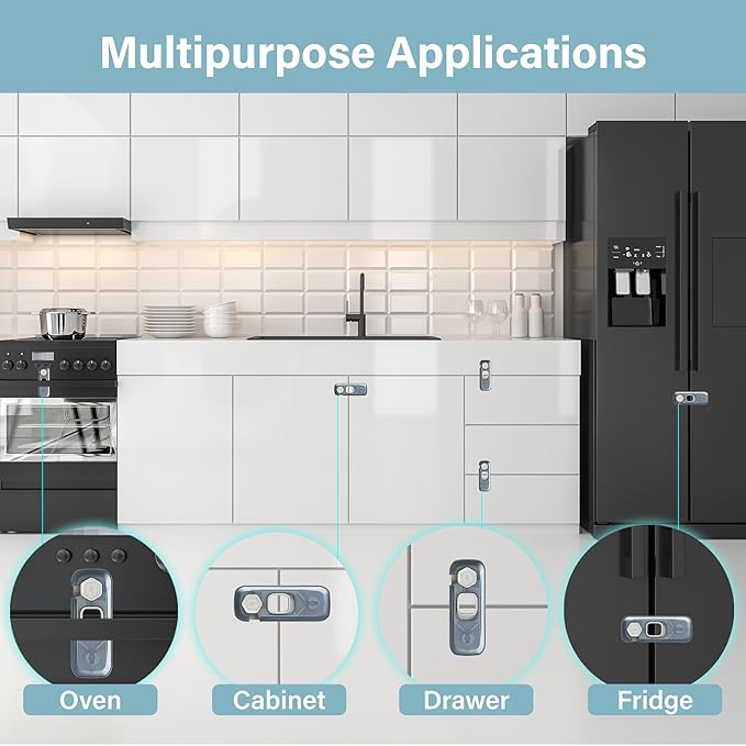 Heart of Tafiti 5 Pack Childproof Refrigerator Lock, French Fridge Door Latches, Baby Safety Locks for Cabinet, Cupboard, Drawers, Dishwasher, Oven, Closet, Strong Adhesive-Easy to Install, Clear