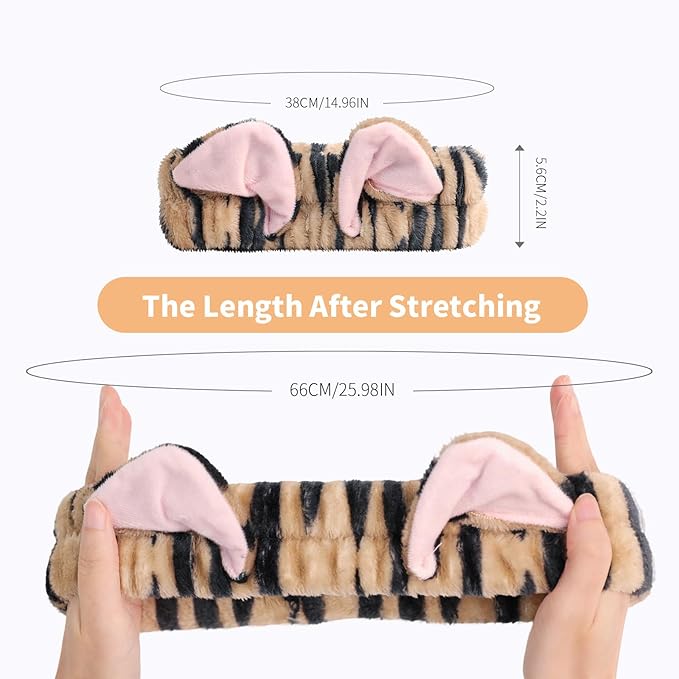 PERFECTSIGHT Kawaii Headband for Spa, Makeup, Washing Face, Party - 2 Pack Cute Hair Band for Shower Beauty Skincare, Soft Facial Headbands for Girls and Women, Black+Gray Cat Ear