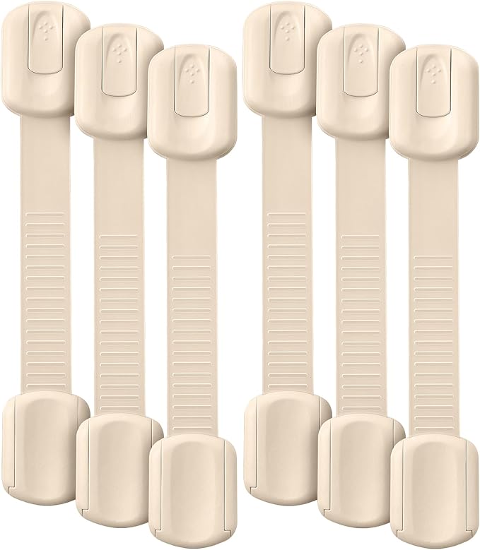 Bates- Child Safety Strap Locks, 6 Pack, Beige, Baby Cabinet Locks