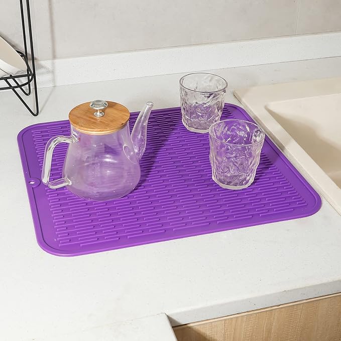 MicoYang Silicone Dish Drying Mat for Multiple Usage,Easy clean,Eco-friendly,Heat-resistant Silicone Mat for Kitchen Counter or Sink,Refrigerator or Drawer Liner Purple XL 18 inches x 16 inches