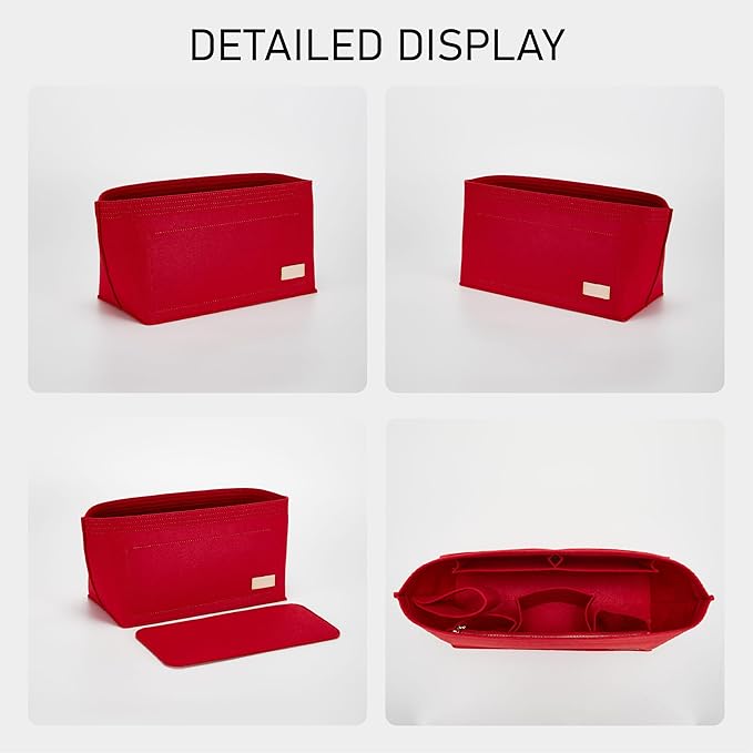 Purse Organizer Insert, Felt Zipper Bag Organizer with Base Shaper, Handbag Tote Dividers for Inside Purse Accessories, Compatible with Neverfull PM and More,Red/M