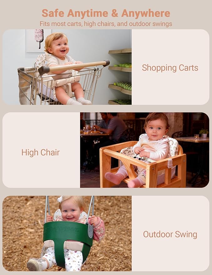 Shopping Cart Cover for Baby Girl and Boy, High Chair Cover for Restaurant, Padded Grocery Cart Seat Cover & Swing Insert for Infant & Toddler, Durable Machine Washable (Cream)