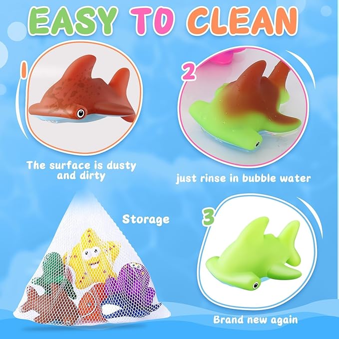 Toddler Valentines Day Gifts Color Changing No Hole Bath Toys for Kids Ages 1-3 4-8, Toddler Bath Toys Sea Creatures Birthday Valentines Gifts Pool Bathub Beach Water Toys Sea Animal with Drying Bag