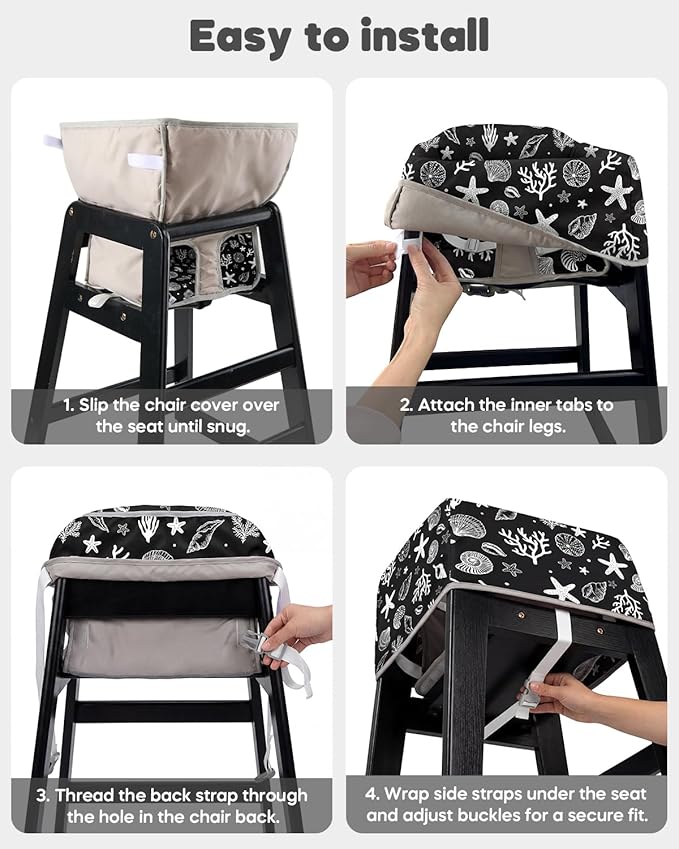 Mamatepe Reusable Baby High Chair Cover with Strap Pads & 2-Point Harness, Waterproof Portable Seat Cover for Restaurant Travel Home, Black