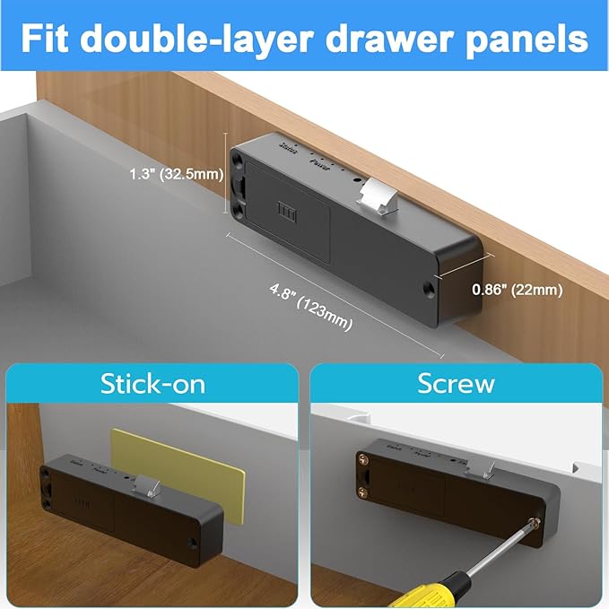 Cabinet Lock NFC RFID Card eLinkSmart Slim Hidden Drawer Lock for Child Safety Cupboard Door Liquor File Kitchen Pantry Furniture Double-Layer Drawer No Drilling Required Black