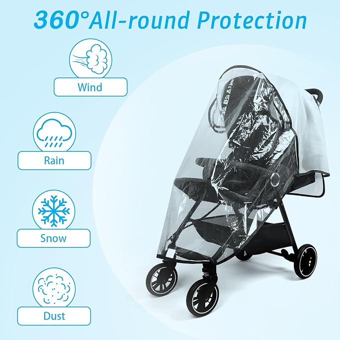 Clear Stroller Rain Cover, Universal Stroller Cover Breathable, Foldable Travel Weather Shield, Waterproof Windproof Baby Stroller Accessories for Trip Use, Daily Walks