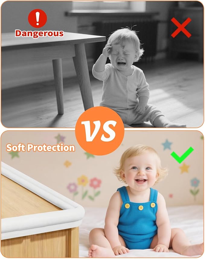 QYV Edge Corner Protector Baby Proofing, 6.56FT 0.6'' Thicken L-Shape Furniture Fireplace Safety Bumper Guard with 6 Corners, Pre-Taped, Soft NBR Rubber Foam, Table Edge Protector for Baby(White-gray)