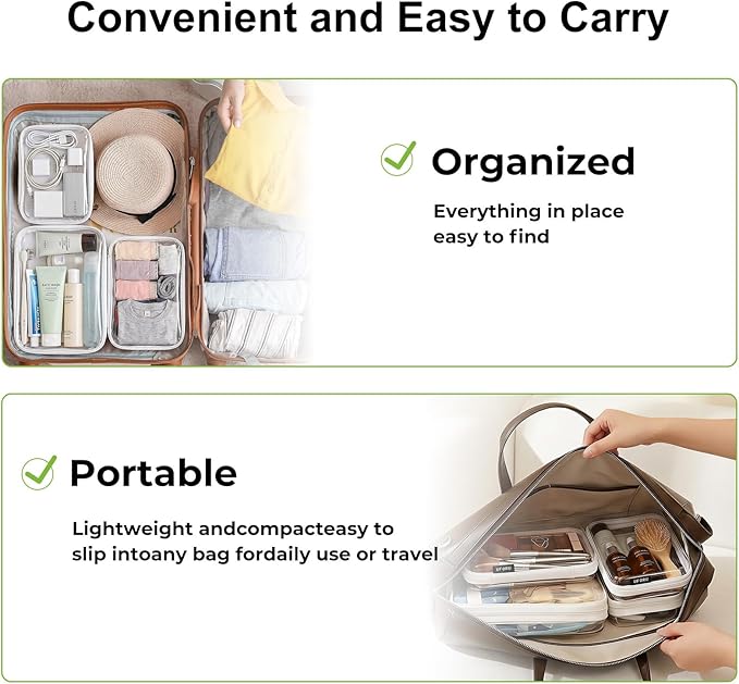 UFORU 3 Pack Clear Hard Shell Zipper Case, Heavy Duty Portable Clear Zipper Pouches, Travel Makeup Organizer & Toiletry Bag, Diaper Bag Organizer Pouches for Toys, Tech & Art Supplies, SML