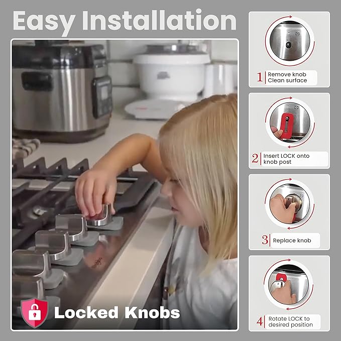 2025-26 Mom's Choice Winner- Gas Stove Knob Locks - Black Silicone Stove Knob Safety Covers for Toddlers, Pets - Child Proof Universal Size Knobs - Baby Proofing Protectors for Electric Stoves- 5Pcs