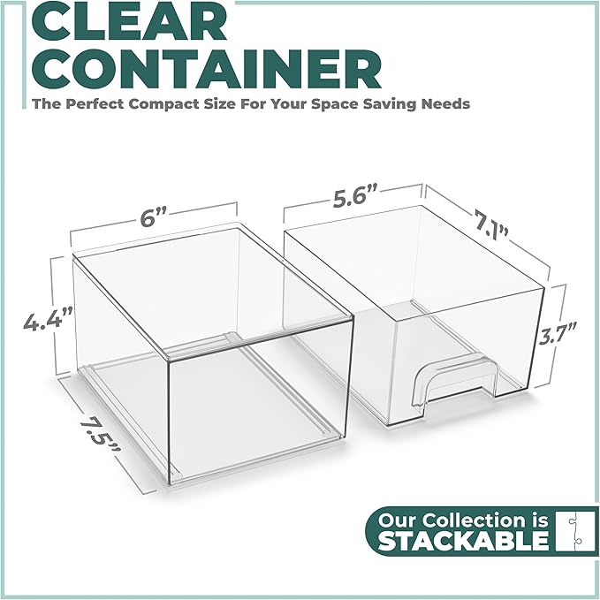 Sorbus Stackable Acrylic Storage Drawers, 8 Pack Clear Plastic Organizer Bins for Baby Bottles, Makeup, Bathroom, Vanity & Kitchen Countertop Organization, Pull-Out Drawer Design for Cabinets & Pantry