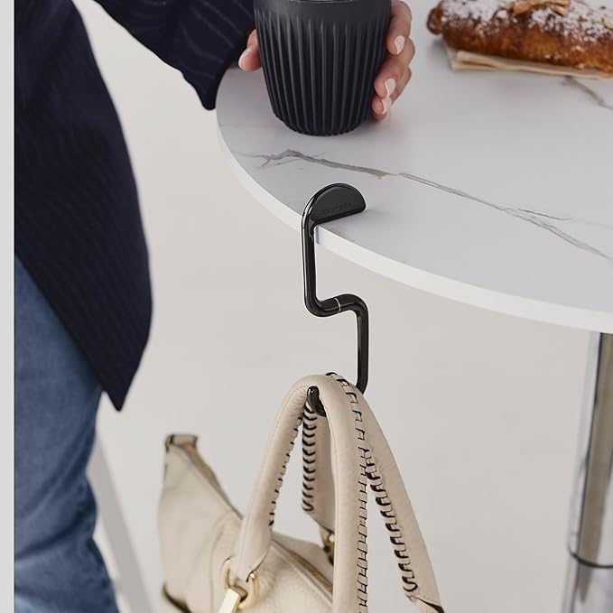 KLIPSTA FLIP Bag Hook - Newly Redesigned. Portable Purse Hanger for Table with Magnetic Closure - (Chrome Black)