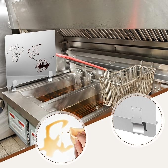 Ferraycle 2 Packs Stainless Steel Fryer Splash Guard Commercial Side Stove Splash Splatter Guard for Stop Oil from Splattering(20-1/2)
