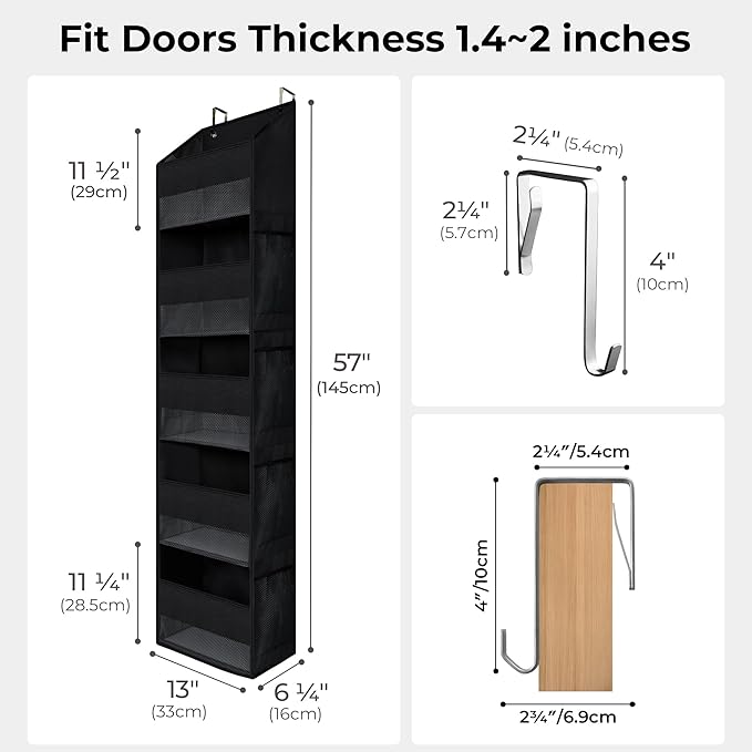 GRANNY SAYS Over The Door Organizer, 5-Shelf Waterproof Behind Door Storage with 8 Pockets and Clear Window, Anti Tilt 45bl Large Capacity Hanging Shelf for Baby Diapers, Toys Organizer, Black