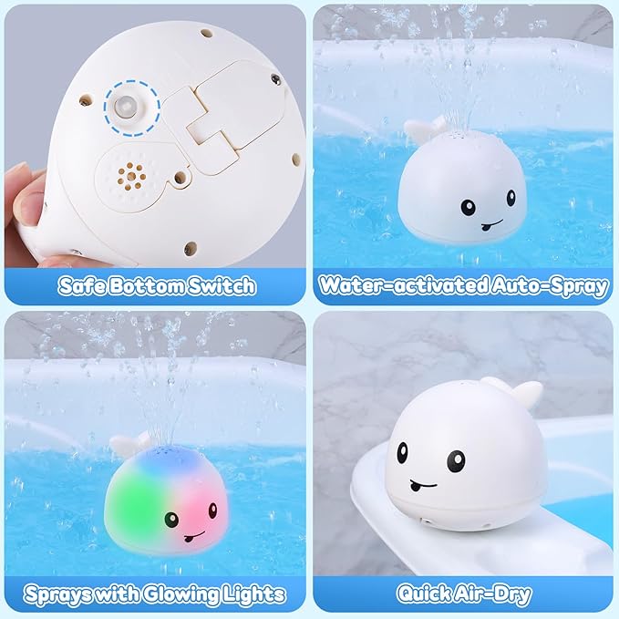 Baby Bath Toys for Kids Ages 1-3, Easter Basket Stuffers for Baby 1 2 3 Year Boy Girl, Whale Bath Toy Sprinkler Light up Bath Toys for Babies 6-12 Months, Toddlers Bathtub Toys Baby Birthday Gifts