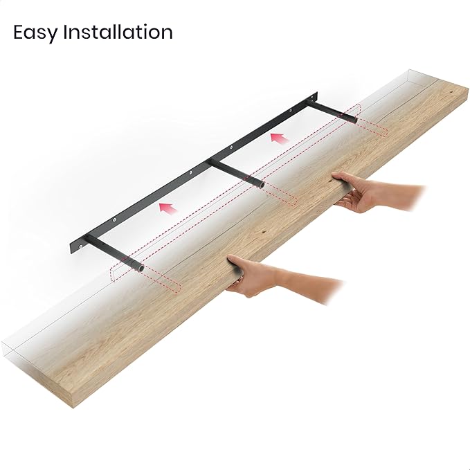 Ballucci Floating Shelves, 55" Wood Wall Shelf Set of 2, with Invisible Brackets for Bathroom, Living Room, Bedroom, Kitchen, Nursery, 6" Deep, Oak