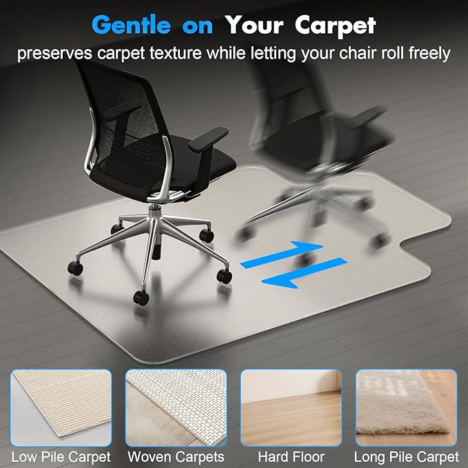 Office Chair Mat for Carpet - 36x48 Inch Heavy-Duty Protection for Low Pile Plastic Computer Desk Floor Protectors for Chairs