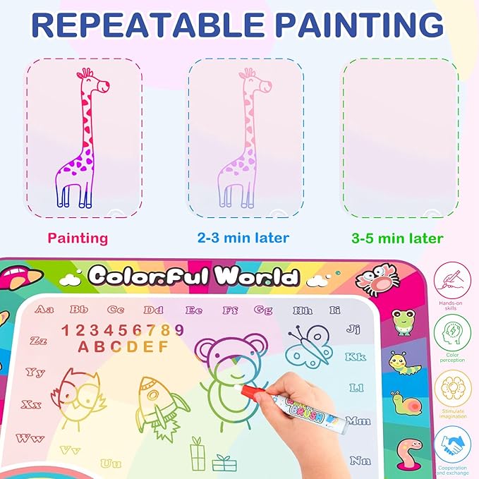Water Doodle Mat for Kids Doodle Mat for Toddlers 1-3 Wildlife for 3 4 5 6 7 8 Years Old Girls & Boys,Neon Color Mat Doodle Board Writing Drawing Toys Holiday 28x20 Inch