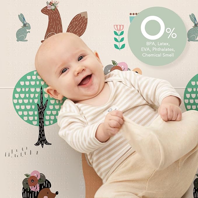 UANLAUO Foldable Foam Kids Play Mat for Babies - Reversible Baby Floor Mat for Infants/Toddlers, Non-Toxic Waterproof Thick Baby Crawling Mats, Indoor Outdoor Playmats for Babies(71x59x0.4 Inch)