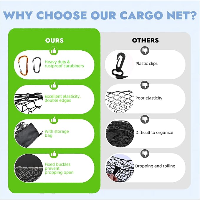 Envelope Style Truck Bed Cargo Net Fits for 2020-2025 Jeep Gladiator JT, Highly Elastic Truck Cargo Net for Gladiator JT Accessories,Upgraded Storage Bag & Heavy Duty Carabiners