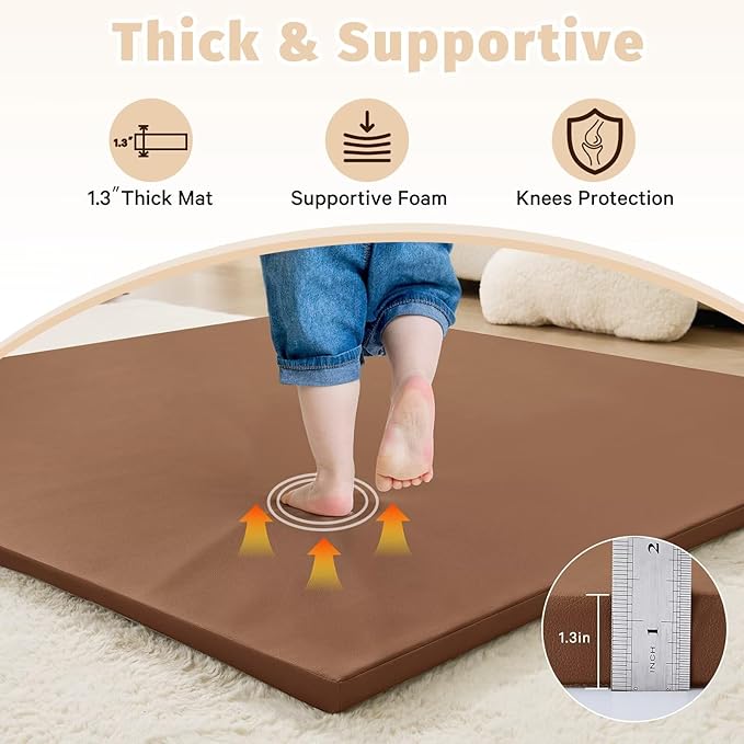 Waterproof Baby Play Mat for Floor 1.3"Thick Memory Foam 47 * 47 Cushion Playpen Playmat Tummy Time Nursery Rug Pad Mattress Create Soft & Safe Area for Infants,Toddler,Kids,Chestnut