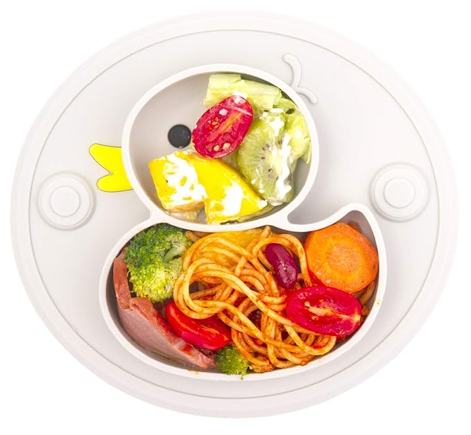 Baby Plate Silicone Toddler Plates Suction Placemat Divided Dishes for Kids and Infants One-Piece Strong Suction, BPA Free, Microwave Dishwasher Safe (Grey)