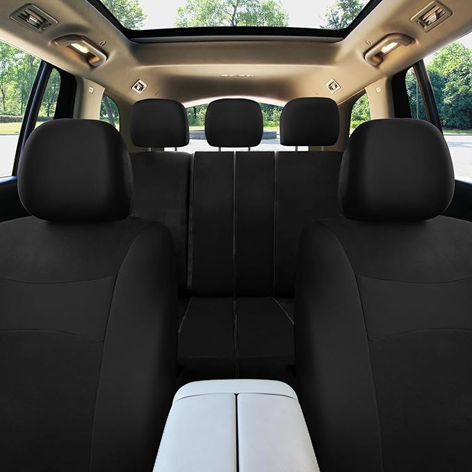 FH Group Full Set Cloth Car Seat Covers, Universal Fit Front and Split Bench Rear, Airbag Compatible, Washable for SUV, Sedan, Van - Black