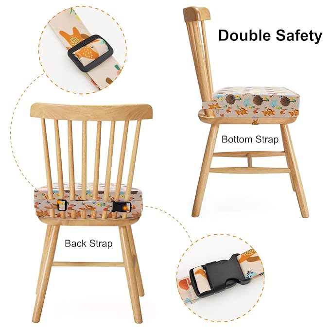 Dining Chair Heightening Cushion Portable Dismountable Adjustable Highchair Booster for Baby Toddler Kids Infant Washable Thick Chair Seat Pad Mat (Orange)