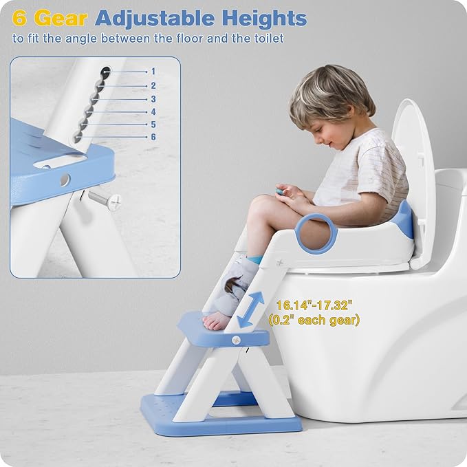 Potty Training Seat, Upgrade Toddler Toilet Seat for Kids Boys Girls, 2 in 1 Potty Training Toilet for Kids, Splash Guard Anti-Slip Pad Step Stool(Blue)