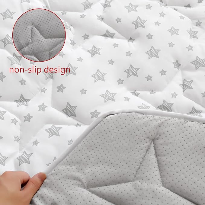 Hexagon Playpen Mat Compatible with POP 'N GO Baby Playpen, 59 Inch Hexagon Playpen Mattress Pad, Non Slip and Padded Play Mat White with Star Print