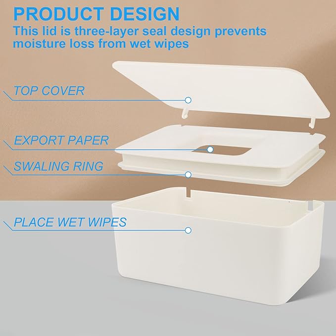 LEQXGO Baby Wipes Dispenser, Wipes Dispenser Baby Wipes Case, Baby Wipe Holder for Fresh Wipes, Non-Slip Wipes Case, Wipe Container with Sealing Design Lid (White)