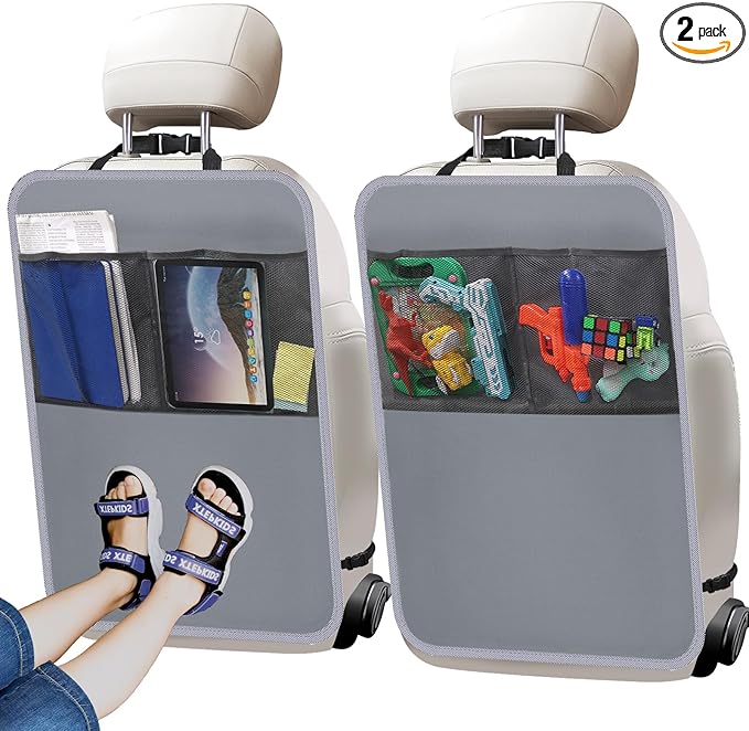 Zecirl 2 Pack Kick Mat Backseat Protector,Back Seat Cover for Kids,Car Seat Back Protectors with 2 Pocket Storage Organizer for Car, SUV, Minivan or Truck Seats (Grey)