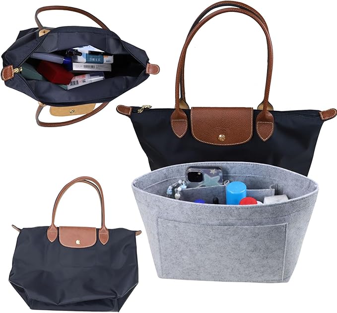 Lckaey Purse Organizer Insert for longchamp Le Pliage Neo(Large) Handbags Insert Organizer 1012French grey-L