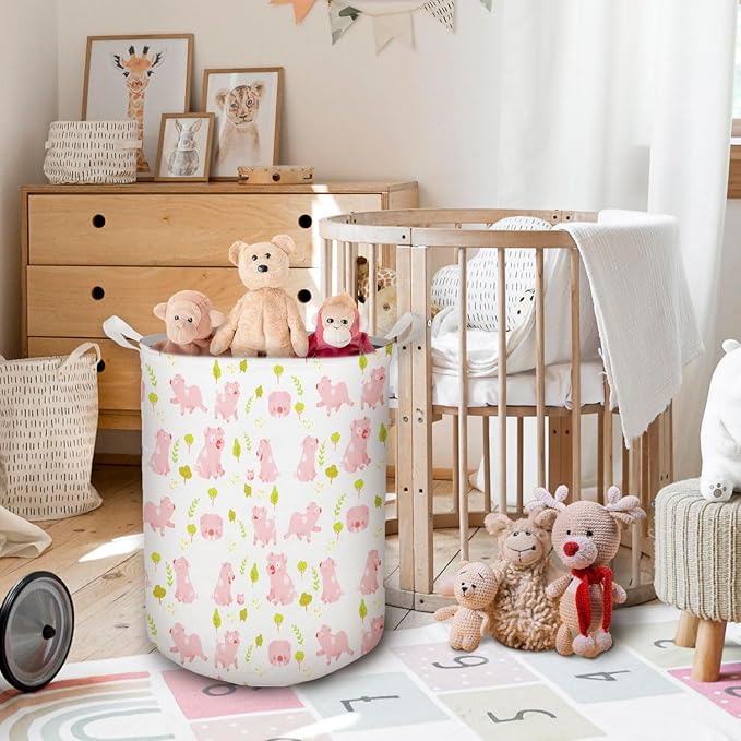 HKTZM Pink Pig Laundry Basket, Toybox for Girls Room, Pink Laundry Basket Hamper Waterproof Collapsible Clothes Toys Storage Bin Organizer for Bedroom Bathroom Nursery Girls Room Dorm