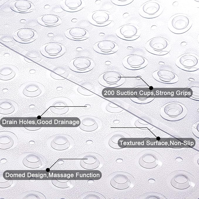 Tree Bud Bathtub Mats for Shower Tub Non-Slip Bath Mat 39 x 16 Inch Extra Long Shower Mat, Bath Tub Mat for Bathroom with Machine Washable, BPA Free for Kids (Clear)
