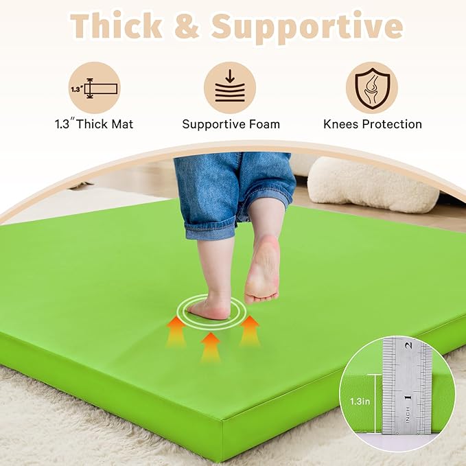 Waterproof Baby Play Mat for Floor 1.3"Thick Memory Foam 47 * 47 Cushion Playpen Playmat Tummy Time Crawling Mat Nursery Rug Pad Mattress Create Soft & Safe Area for Infants,Toddler,Kids,Green