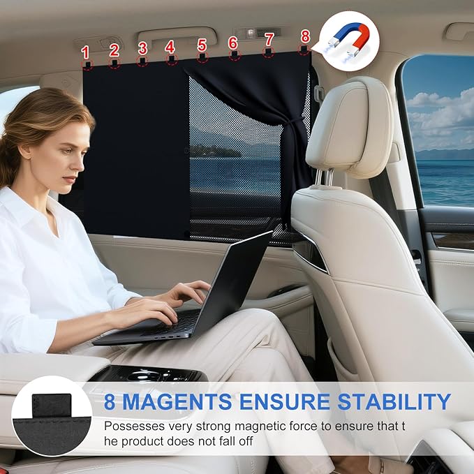 Car Window Shades with 8 Strong Magnets-26.8"x19.7" Dual Layer Car Rear/Side Window Sunshade for Baby - Full Blackout Semi-Transparent 2-in-1 Universal Auto Sun Shade for Kid & Pet Protection (2 Pack)
