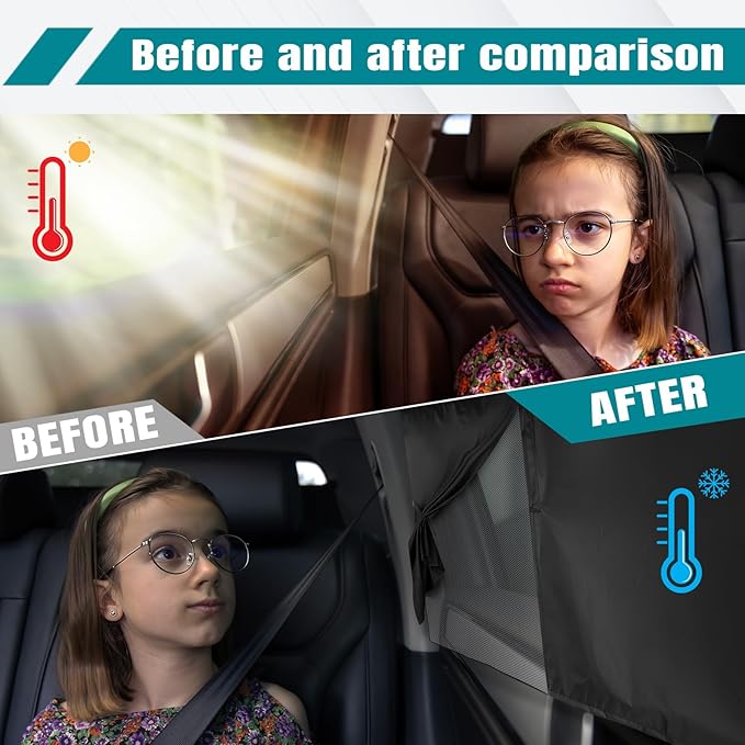 Hbxdeco 2PCS Car Window Shades, Magnetic Rear Side Window Car Sun Shades for Heat & UV Protection, Breathable Double Layer Window Sunshade, Auto Privacy Window Curtains for Baby