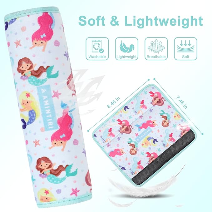 Amintiri Seat Strap Shoulder Pads for Kids, Seat Belt Cover for Children, Soft Furry Seat Belt Cushion for Travel, Cartoon Car Seat Belt Pad Cover for Boys and Girls.