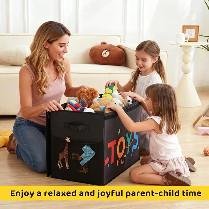 Uniency Large Toy Box, 83L Sturdy Collapsible Storage with Lid, 25"x13"x16" Kids Storage Organizer, Toy Chest Bin Baskets for Boys Girls,for Nursery,Bedroom,Playroom,Living Room,Toddlers Toybox(Black)