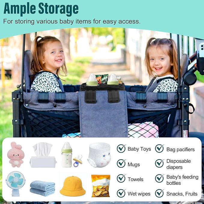 W2 Stroller Snack Tray for Wonderfold Wagon W2, Stroller Cup Holder Toy Storage W2 Wagon Accessories with Side Mesh Pockets, Height Increase, Double Sided Snack Tray 15.4"×9.4“