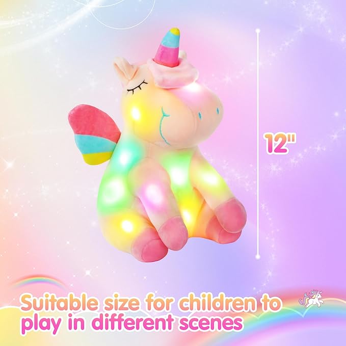 Athoinsu Light up Pink Unicorn Stuffed Animal Soft Plush Toy with LED Colorful Night Lights Glowing Birthday Children's Day Gifts for Kids Toddler Girls Women, 12''