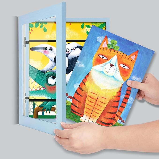 [2-Pack] Kids Art Frames, 8.5x11 Front Opening Kids Artwork Frames Changeable, Light Lake Blue Artwork Display Storage Frame for Wall, Holds 50 Pcs, for 3D Picture, Crafts, Children Drawing, Hanging