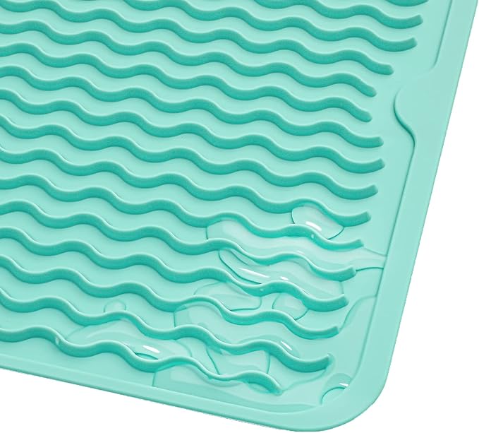 MicoYang Silicone Dish Drying Mat for Multiple Usage,Easy clean,Eco-friendly,Heat-resistant Silicone Mat for Kitchen Counter or Sink,Refrigerator or drawer liner Mint L 16 inches x 12 inches